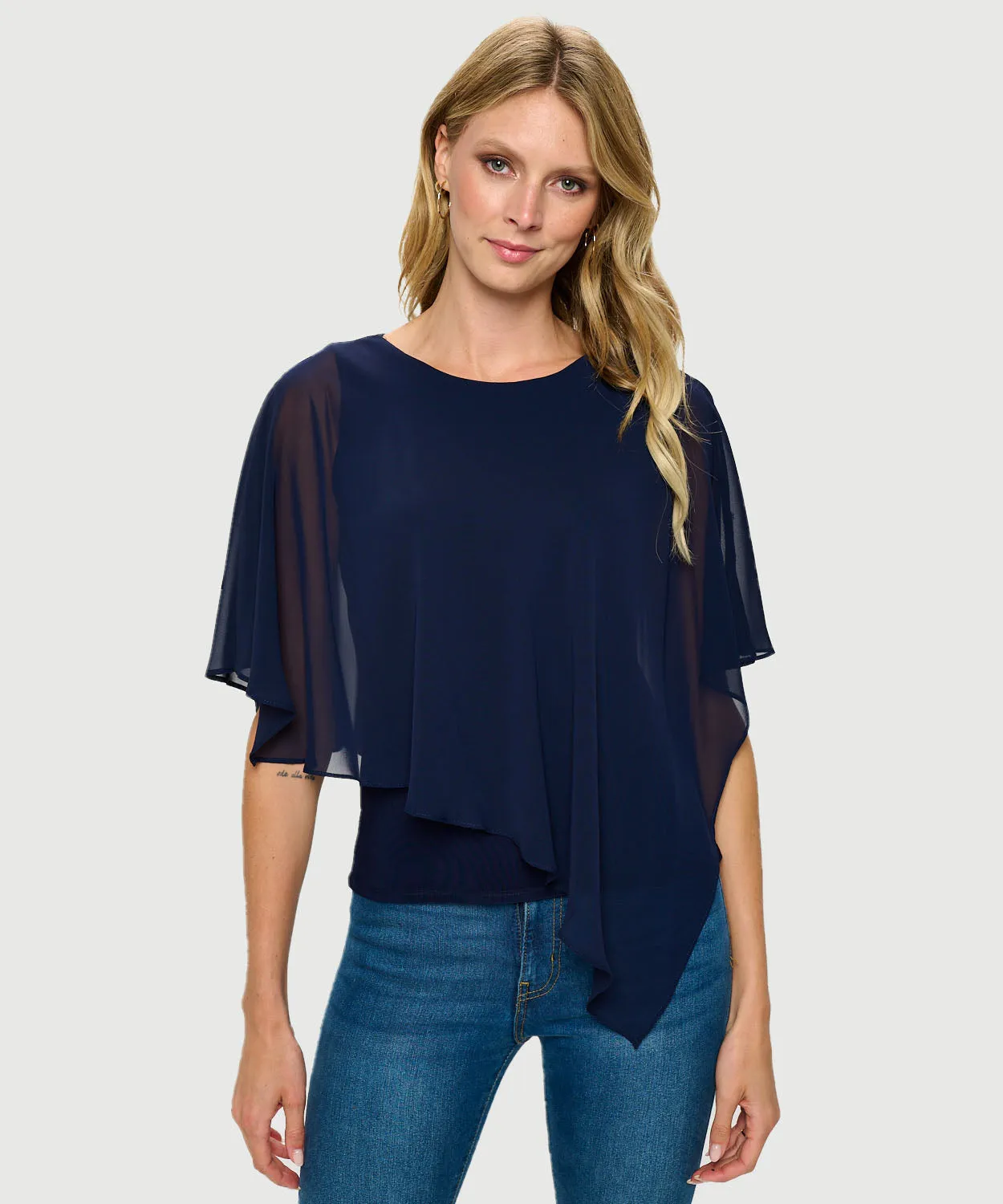 Last Tango Chiffon Layered Top - Navy