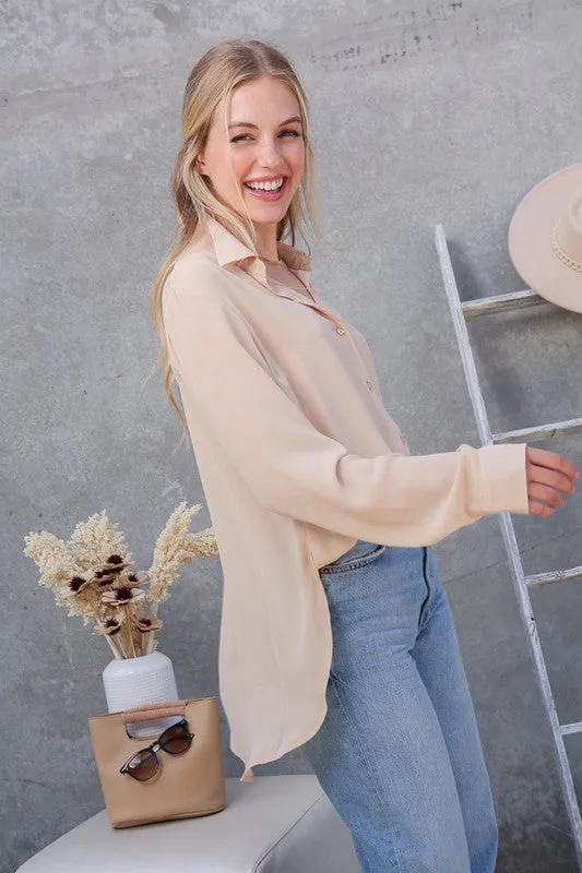 LONG SLEEVE BUTTON DOWN CHIFFON BLOUSE