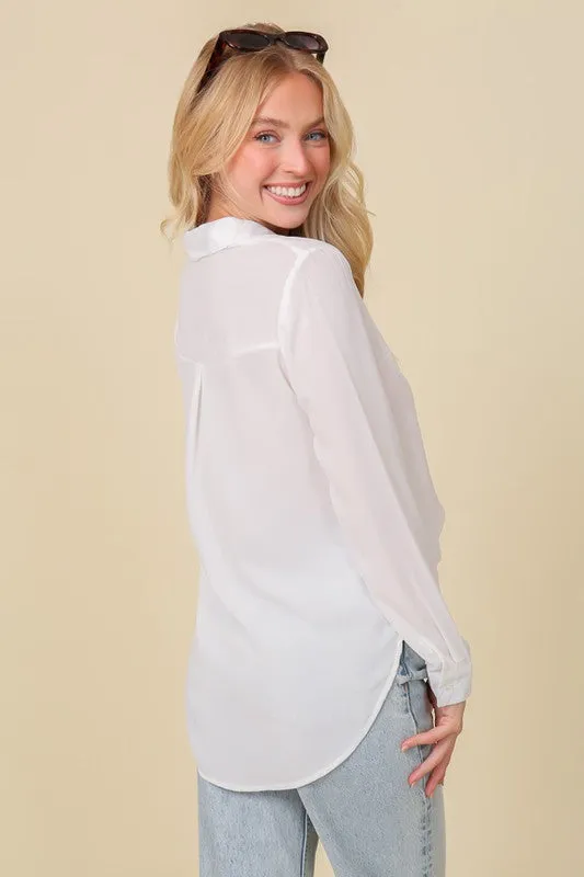 LONG SLEEVE BUTTON DOWN CHIFFON BLOUSE