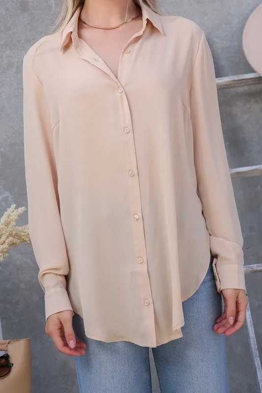 LONG SLEEVE BUTTON DOWN CHIFFON BLOUSE