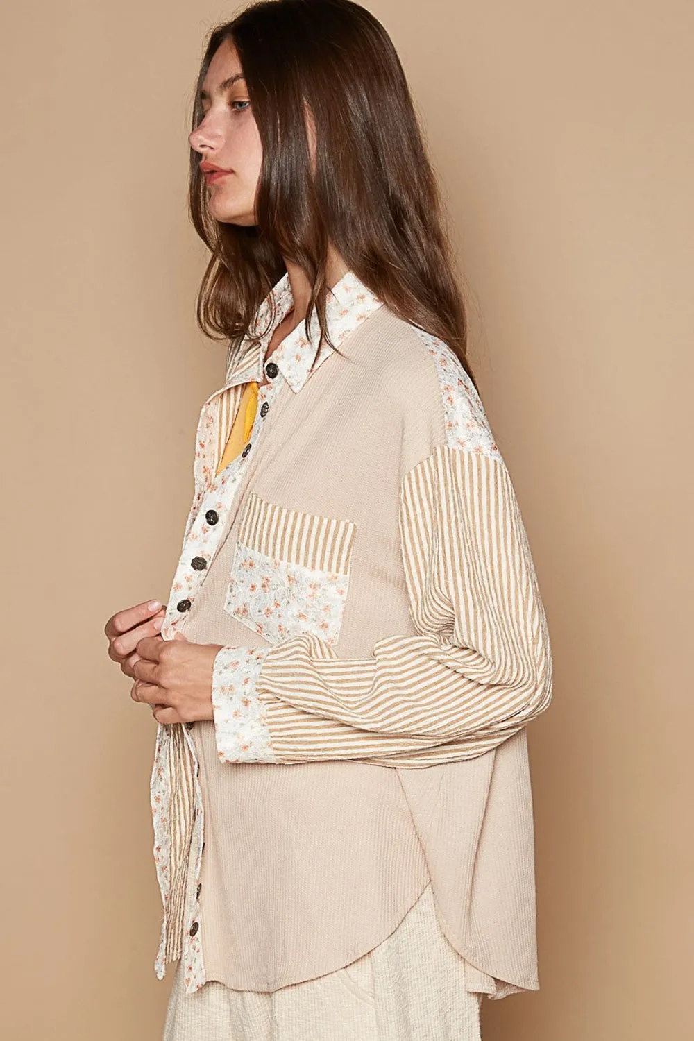 Long Sleeve Embroidered Print Patch Pocket Shirt