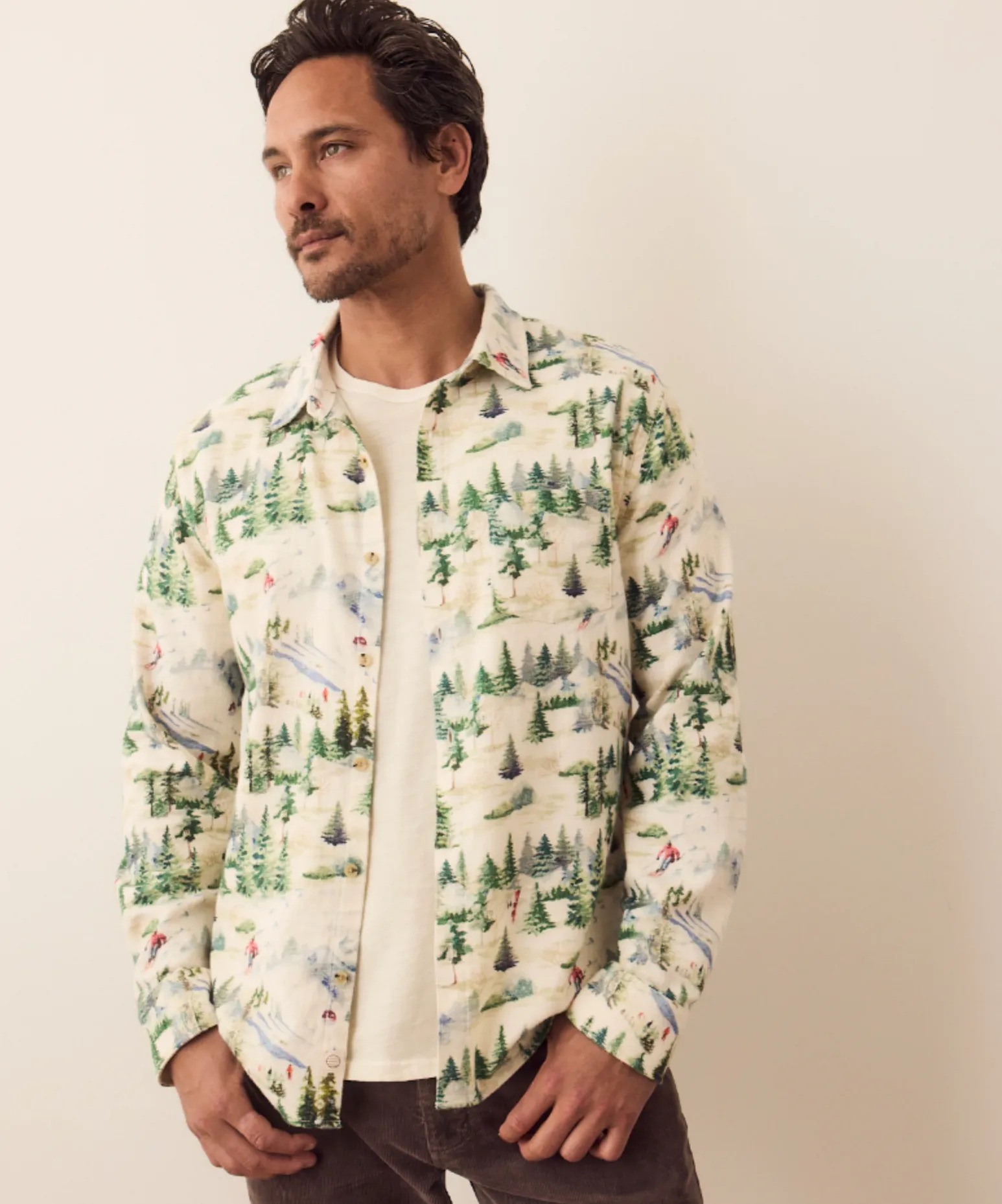 Marine Layer Archive Slope Stretch Selvage Shirt - Mountain Ski Print