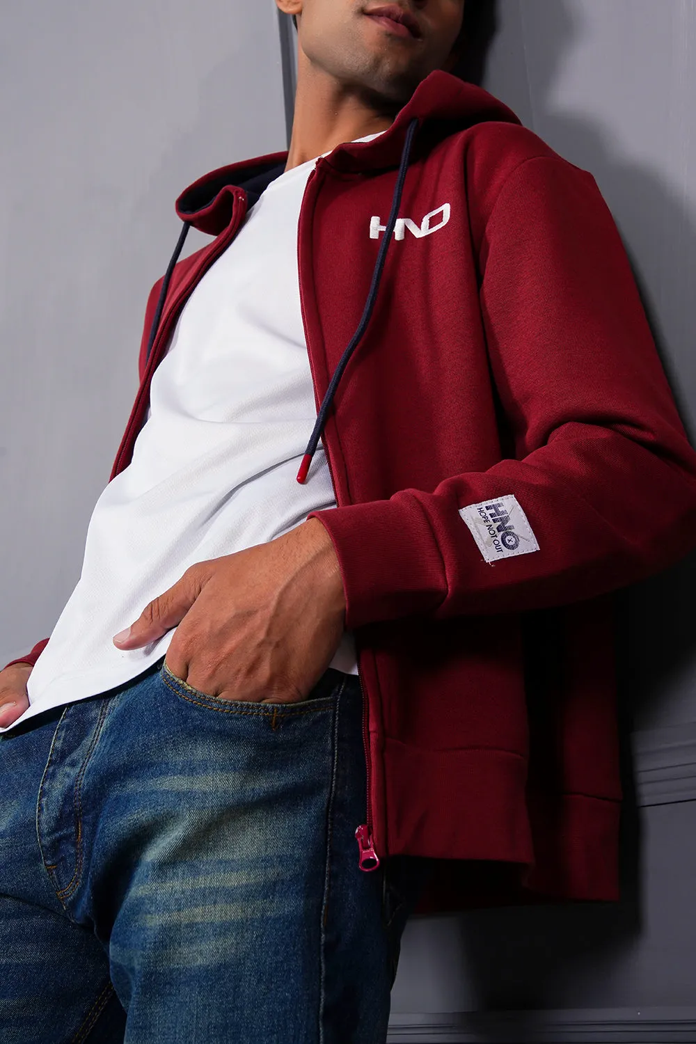 Maroon Zipper Hood For Men