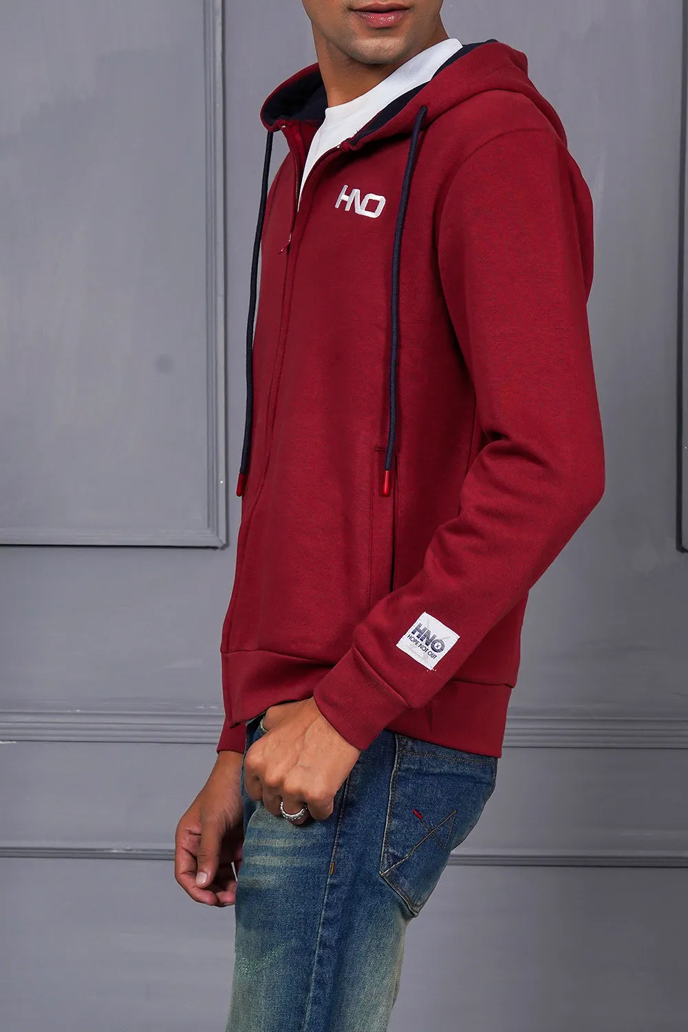 Maroon Zipper Hood For Men