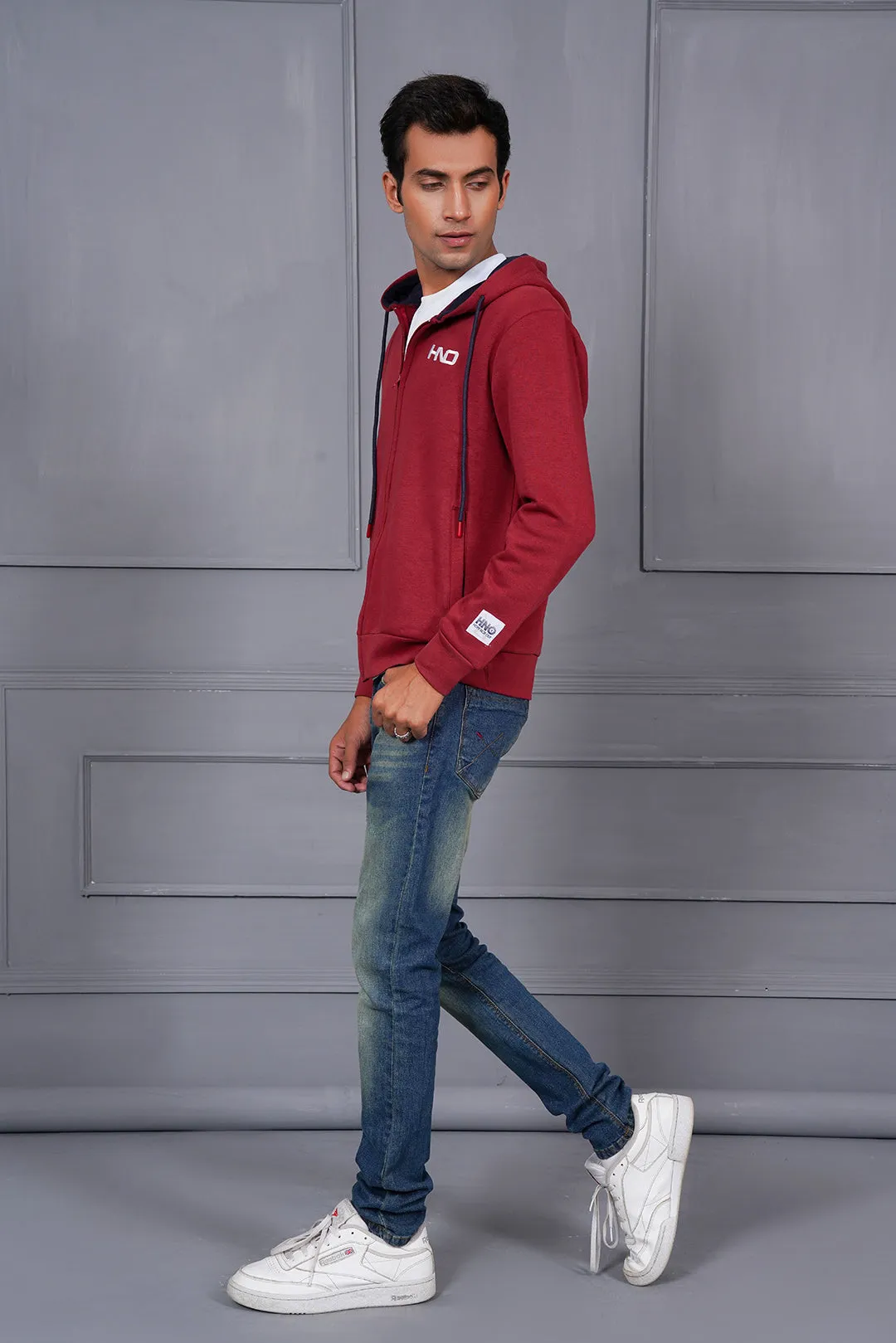 Maroon Zipper Hood For Men