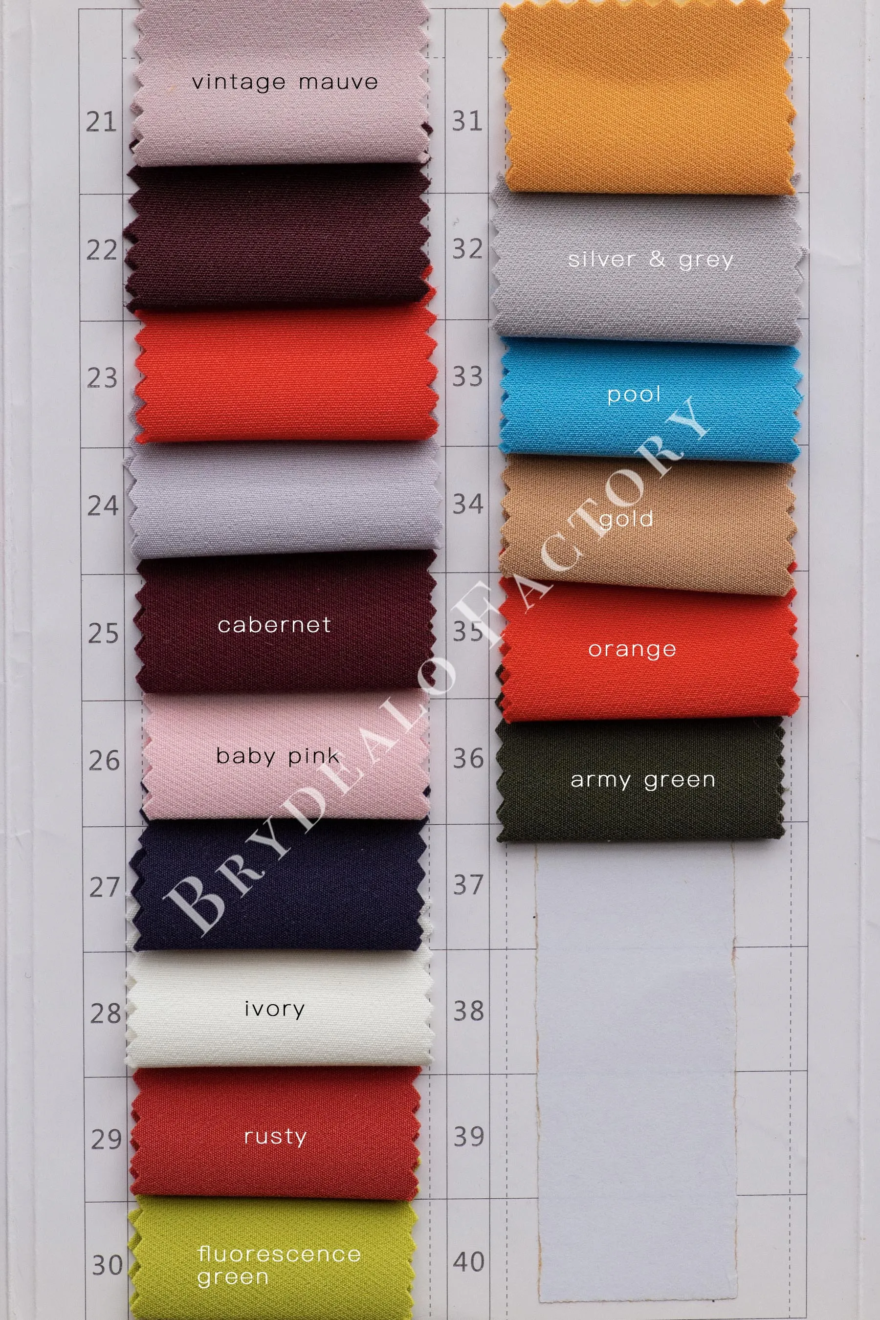 Matte Elastic Thick Polyester Crepe Fabric Color Chart | 30  Colors