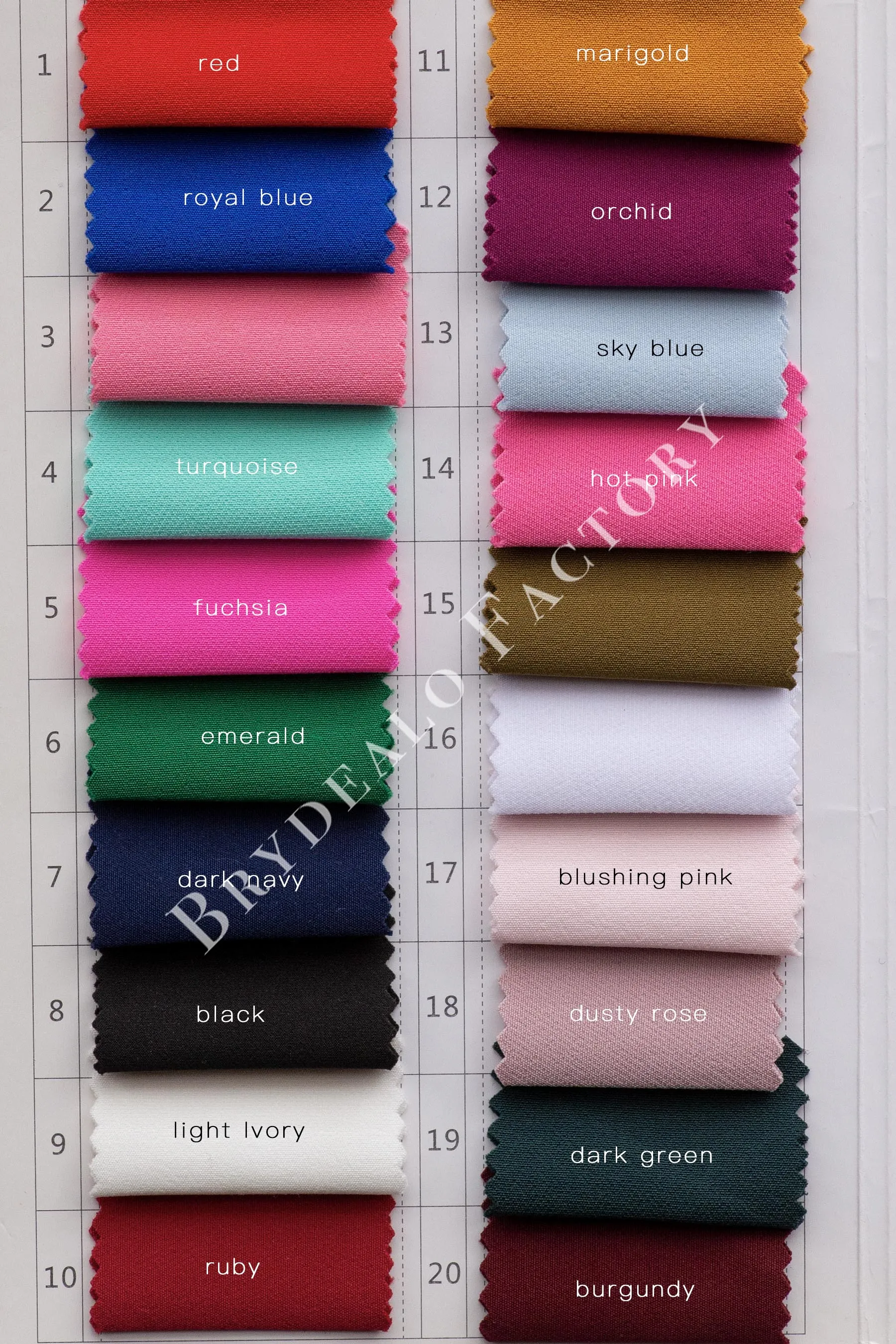 Matte Elastic Thick Polyester Crepe Fabric Color Chart | 30  Colors