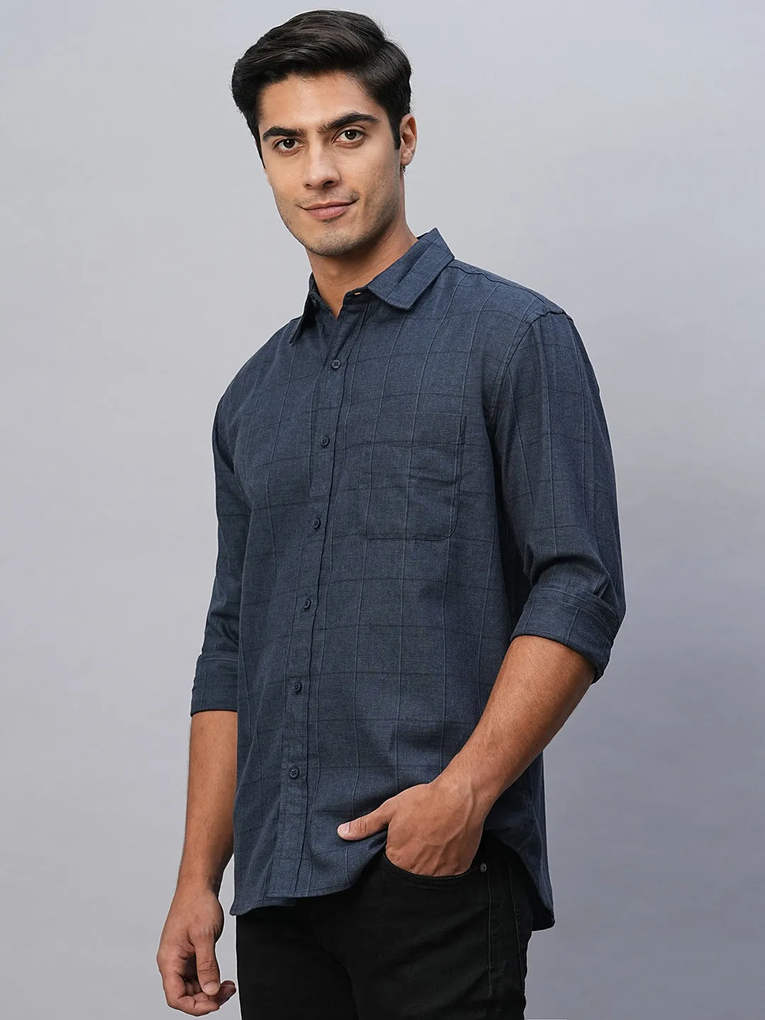 Men's Navy Cotton Regular Fit Shirt