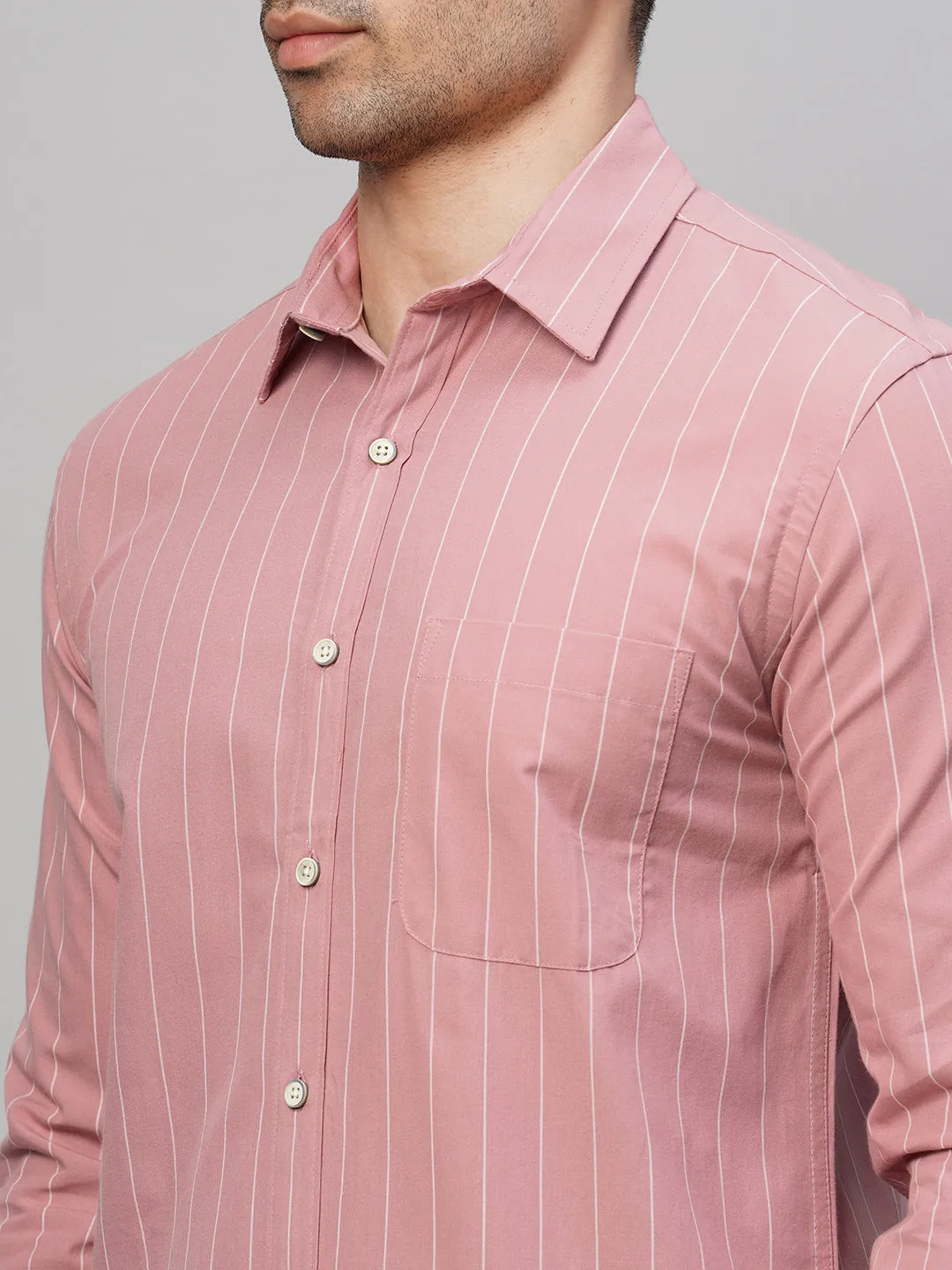 Men's Pink Cotton Regular Fit Striped Shirt