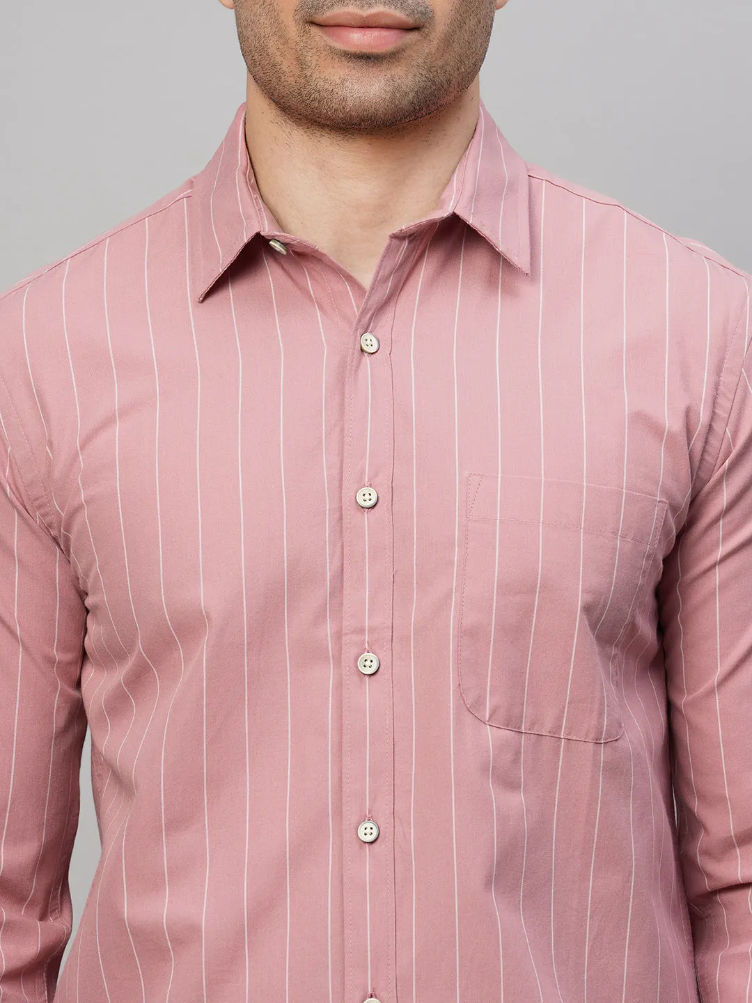 Men's Pink Cotton Regular Fit Striped Shirt