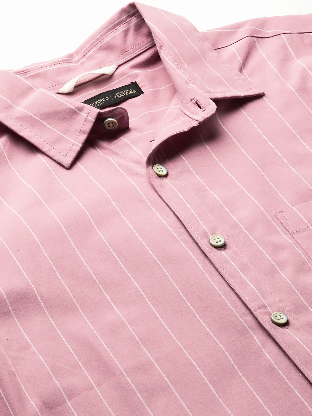 Men's Pink Cotton Regular Fit Striped Shirt