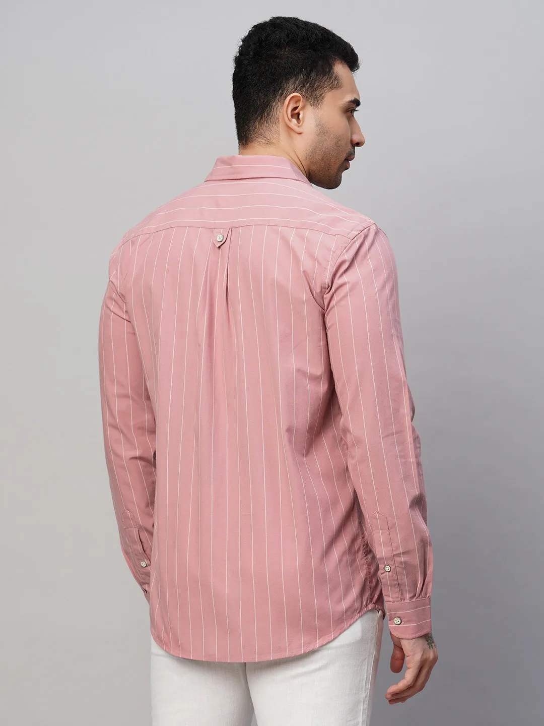 Men's Pink Cotton Regular Fit Striped Shirt