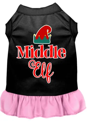 Middle Elf Screen Print Dog Dress Black With Light Pink Lg