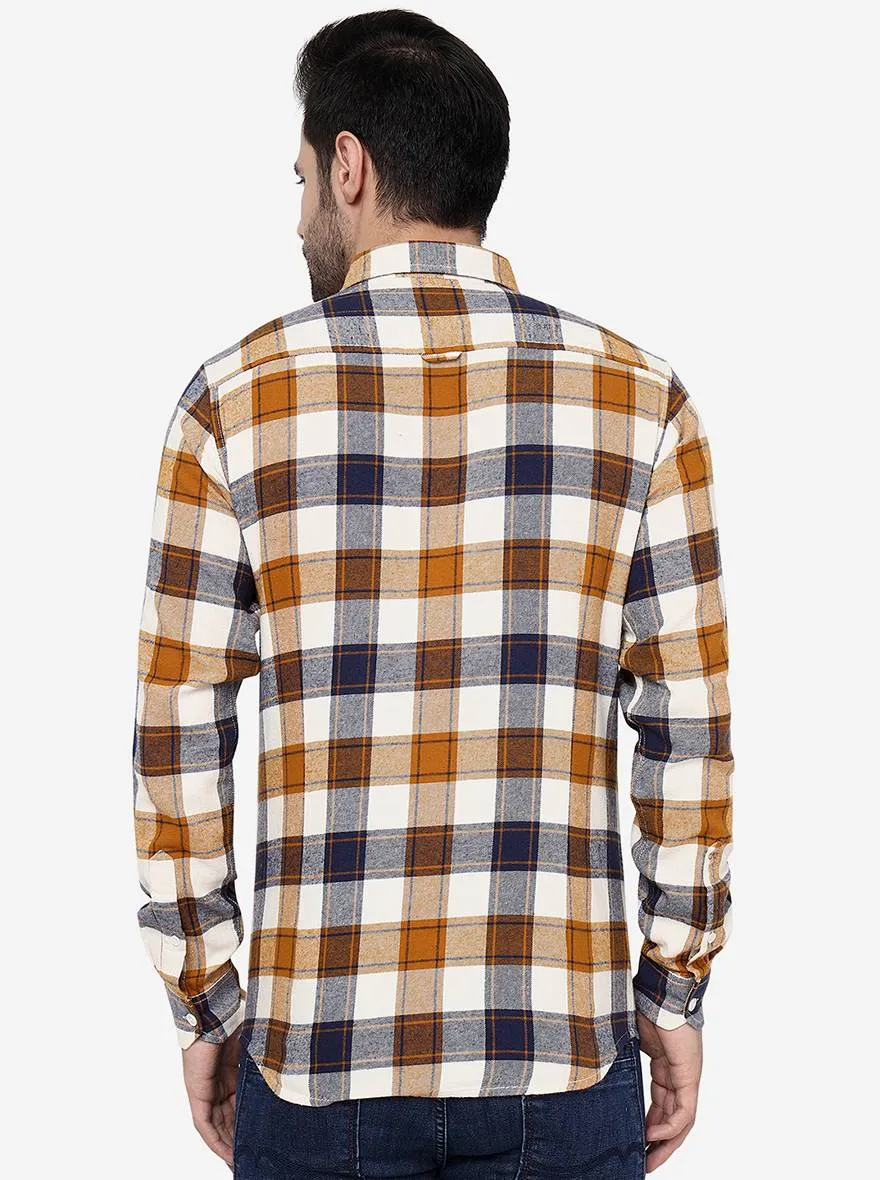 Mustard Yellow Checked Slim Fit Casual Shirt | JadeBlue