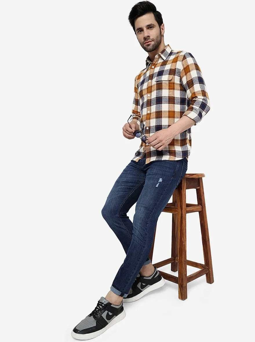 Mustard Yellow Checked Slim Fit Casual Shirt | JadeBlue