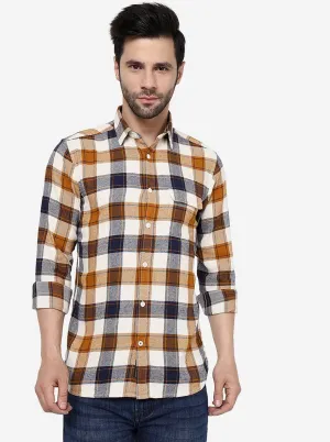 Mustard Yellow Checked Slim Fit Casual Shirt | JadeBlue