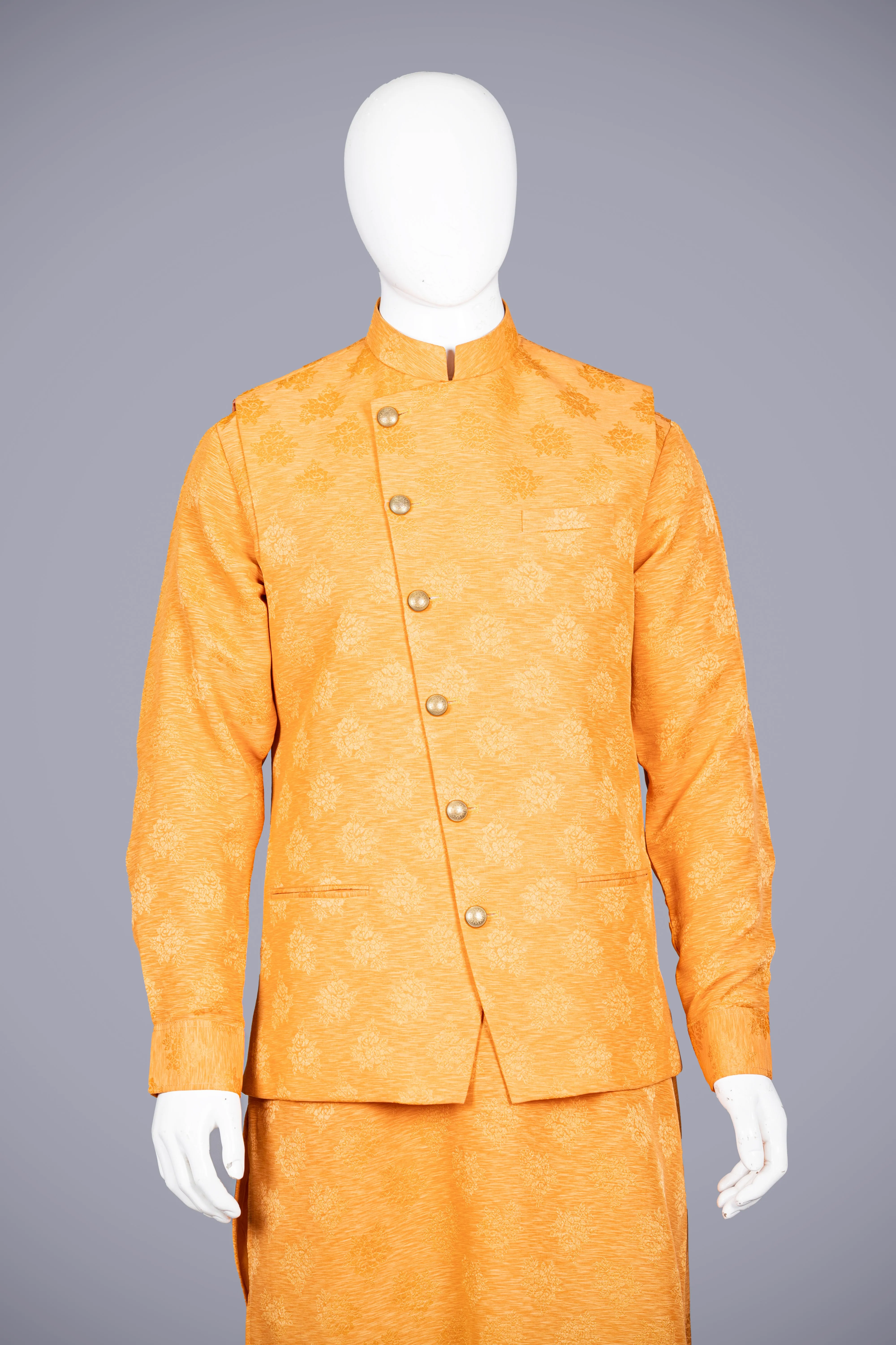 Orange Silk Jacket Set for Men