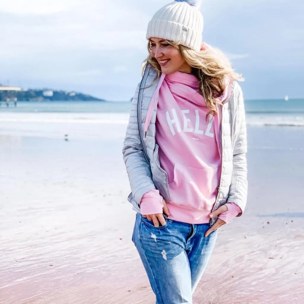 Pink Hello Cowl Neck Hoodie