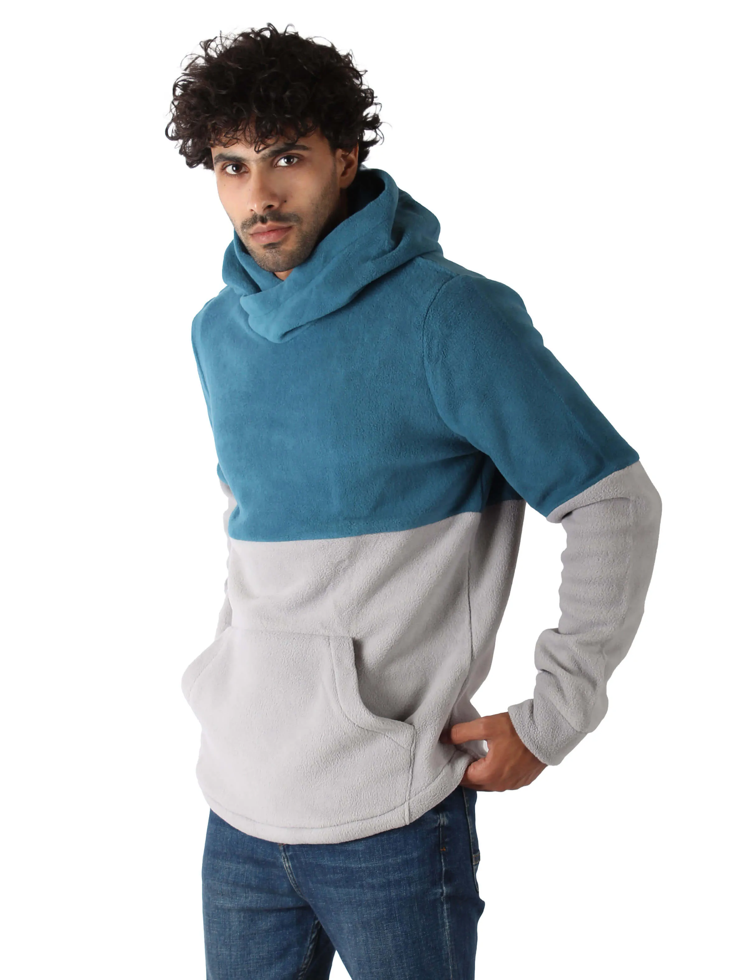 Polar Fleece Hoodie Shaped Hem - Men - Teal