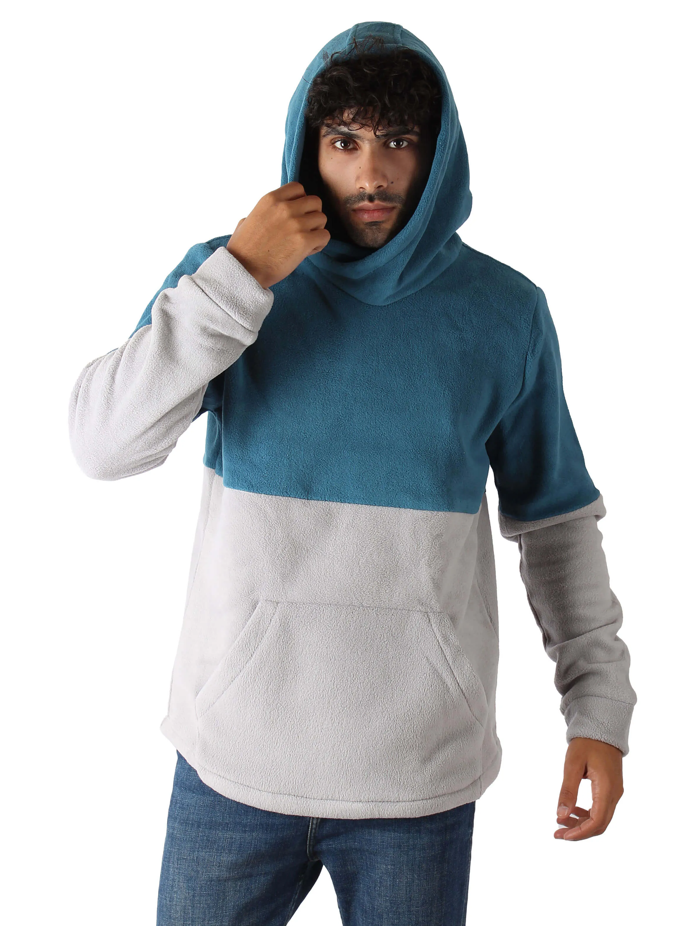 Polar Fleece Hoodie Shaped Hem - Men - Teal