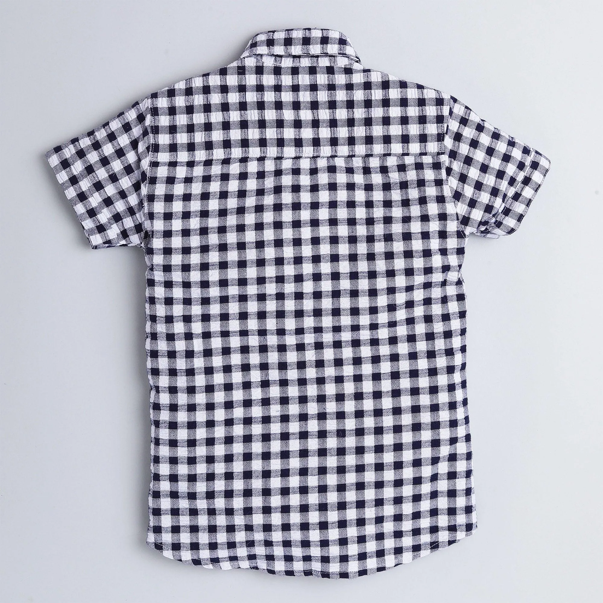 Polka Tots Full Half Sleeve Shirt With Inside Tshirt Aloha Checks - Navy Blue