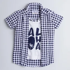 Polka Tots Full Half Sleeve Shirt With Inside Tshirt Aloha Checks - Navy Blue