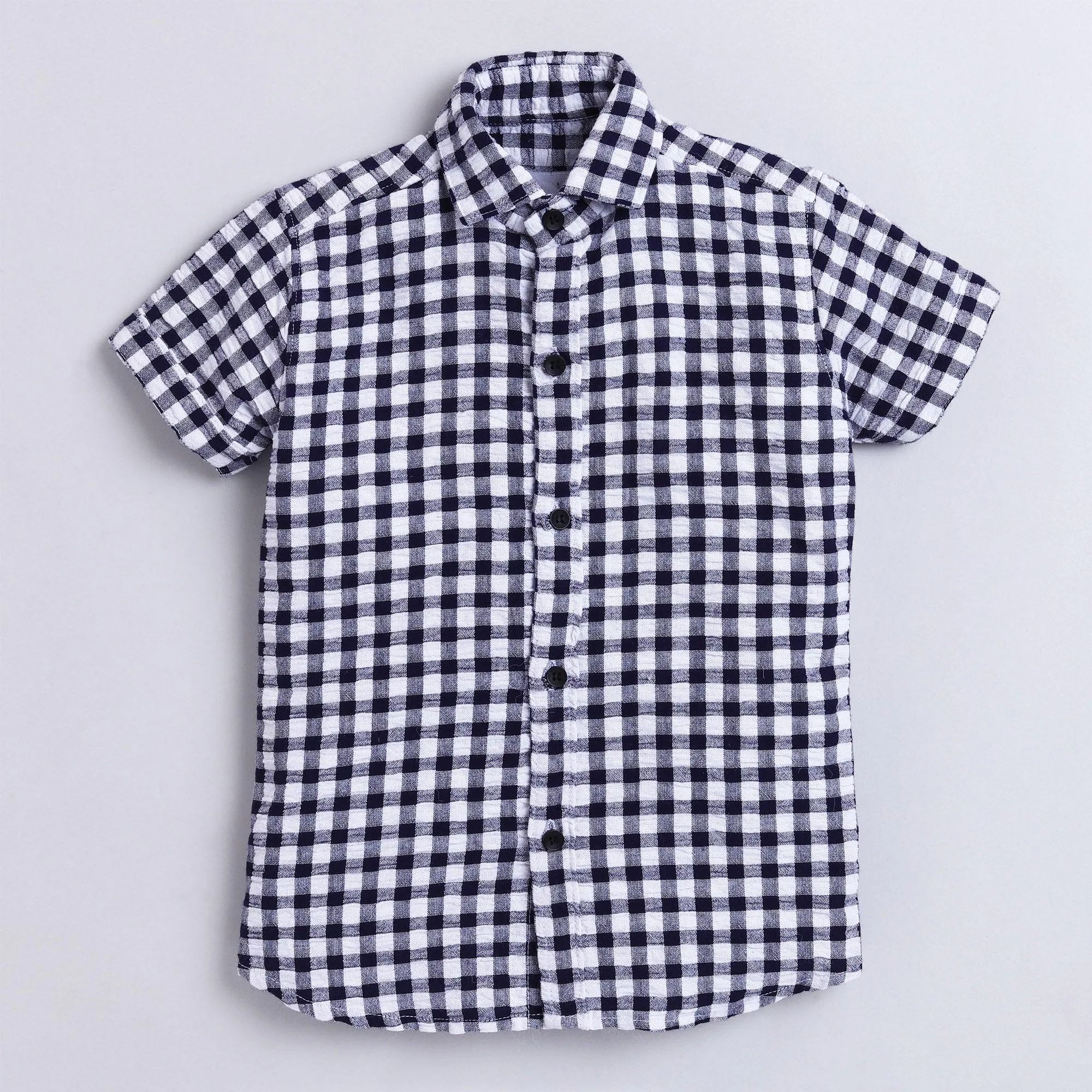 Polka Tots Full Half Sleeve Shirt With Inside Tshirt Aloha Checks - Navy Blue