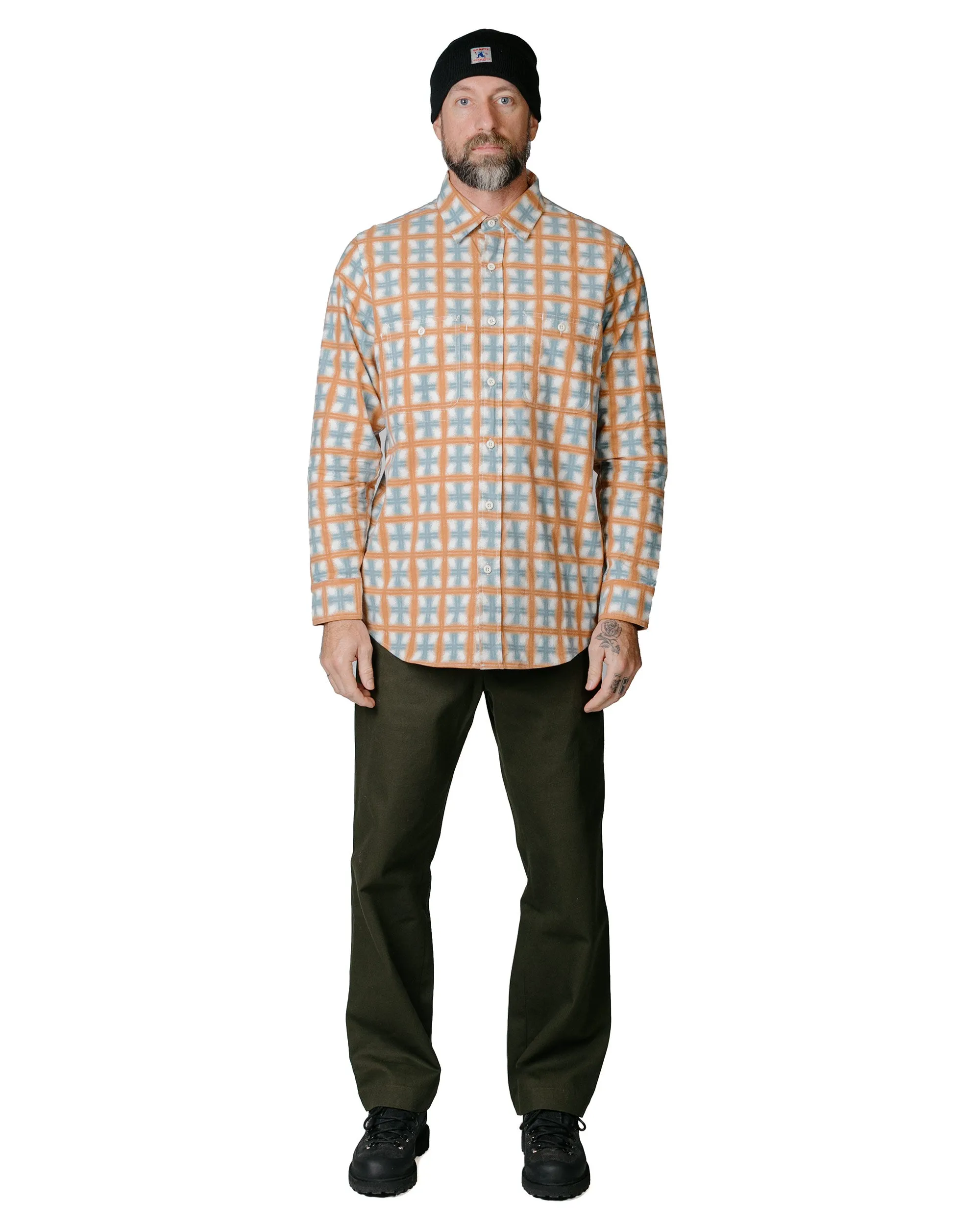 Randy's Garments 3-Pocket Work Shirt Brushed Poplin Stencil Plaid Natural