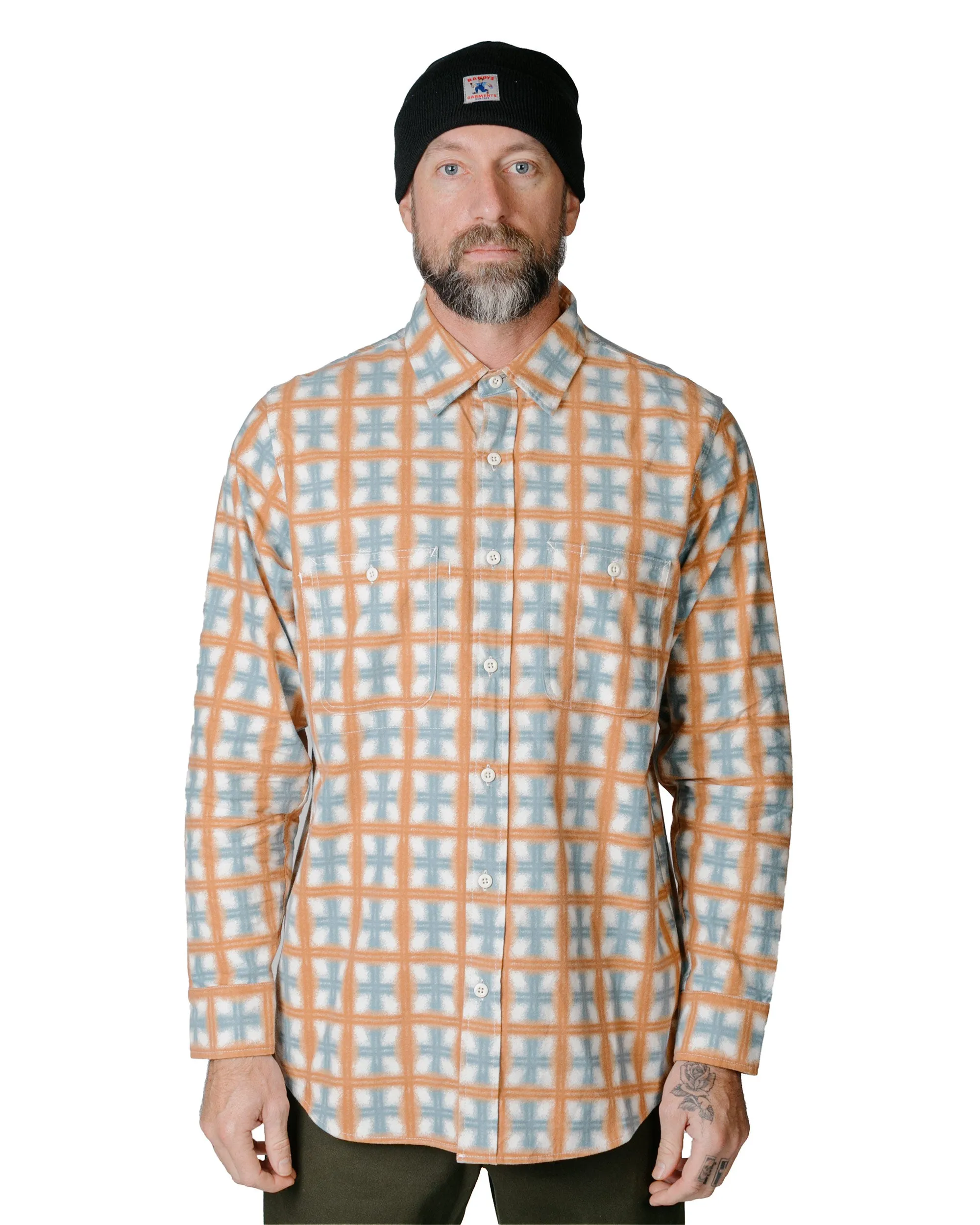 Randy's Garments 3-Pocket Work Shirt Brushed Poplin Stencil Plaid Natural