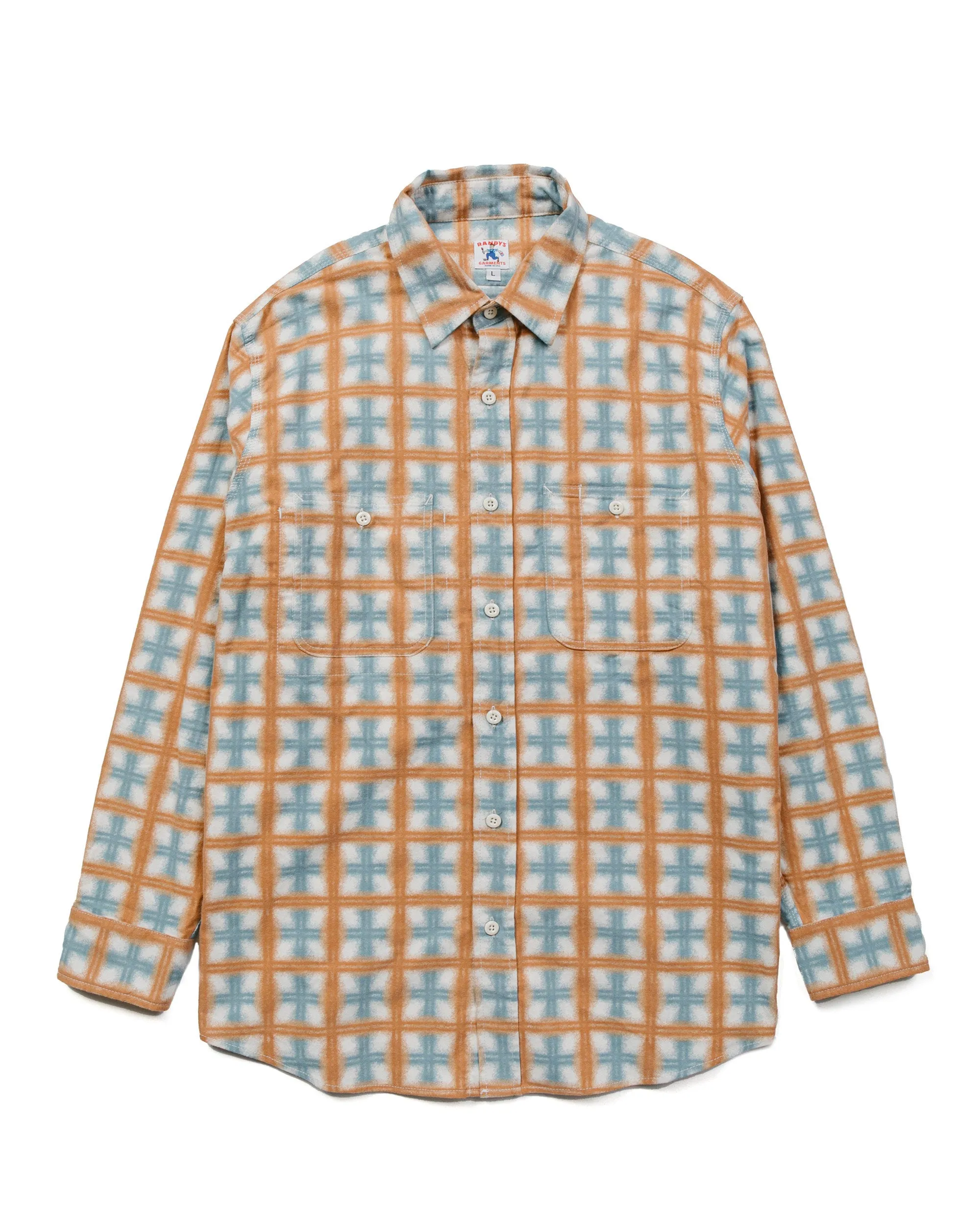 Randy's Garments 3-Pocket Work Shirt Brushed Poplin Stencil Plaid Natural