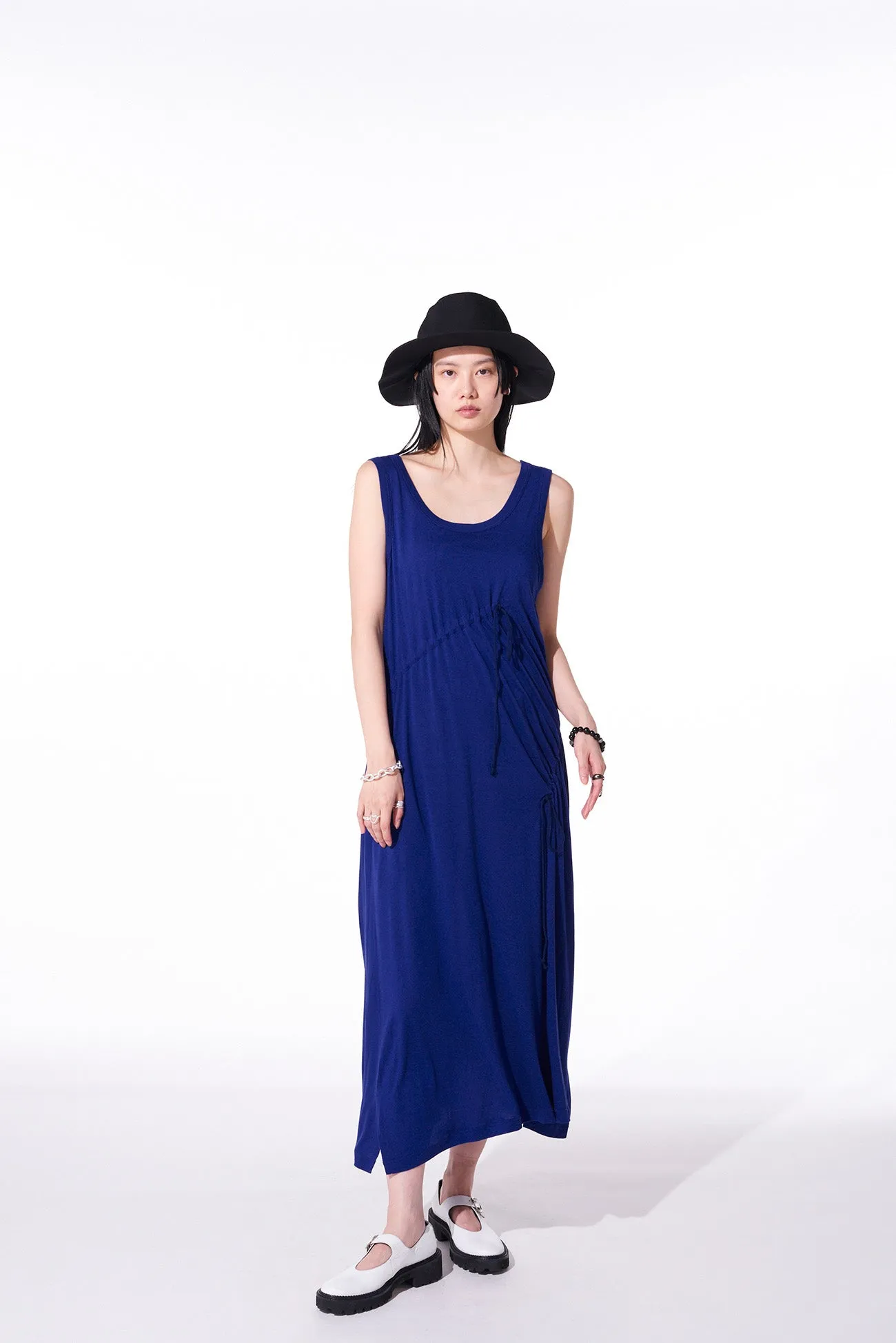 RAYON JERSEY STRINGS GATHERED DRESS