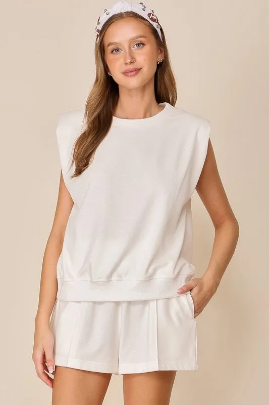 Ryah Upscale Padded Shoulder Blouse- White