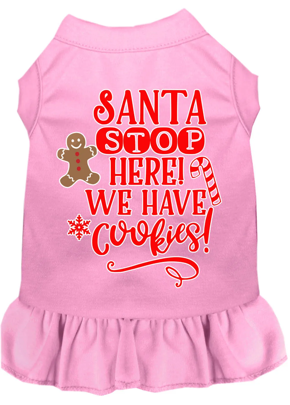 Santa, We Have Cookies Screen Print Dog Dress Light Pink Sm