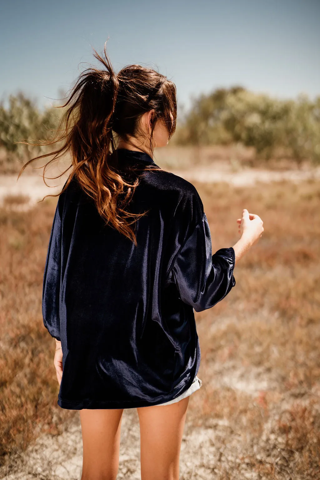 Scarlett Shrug - navy velvet