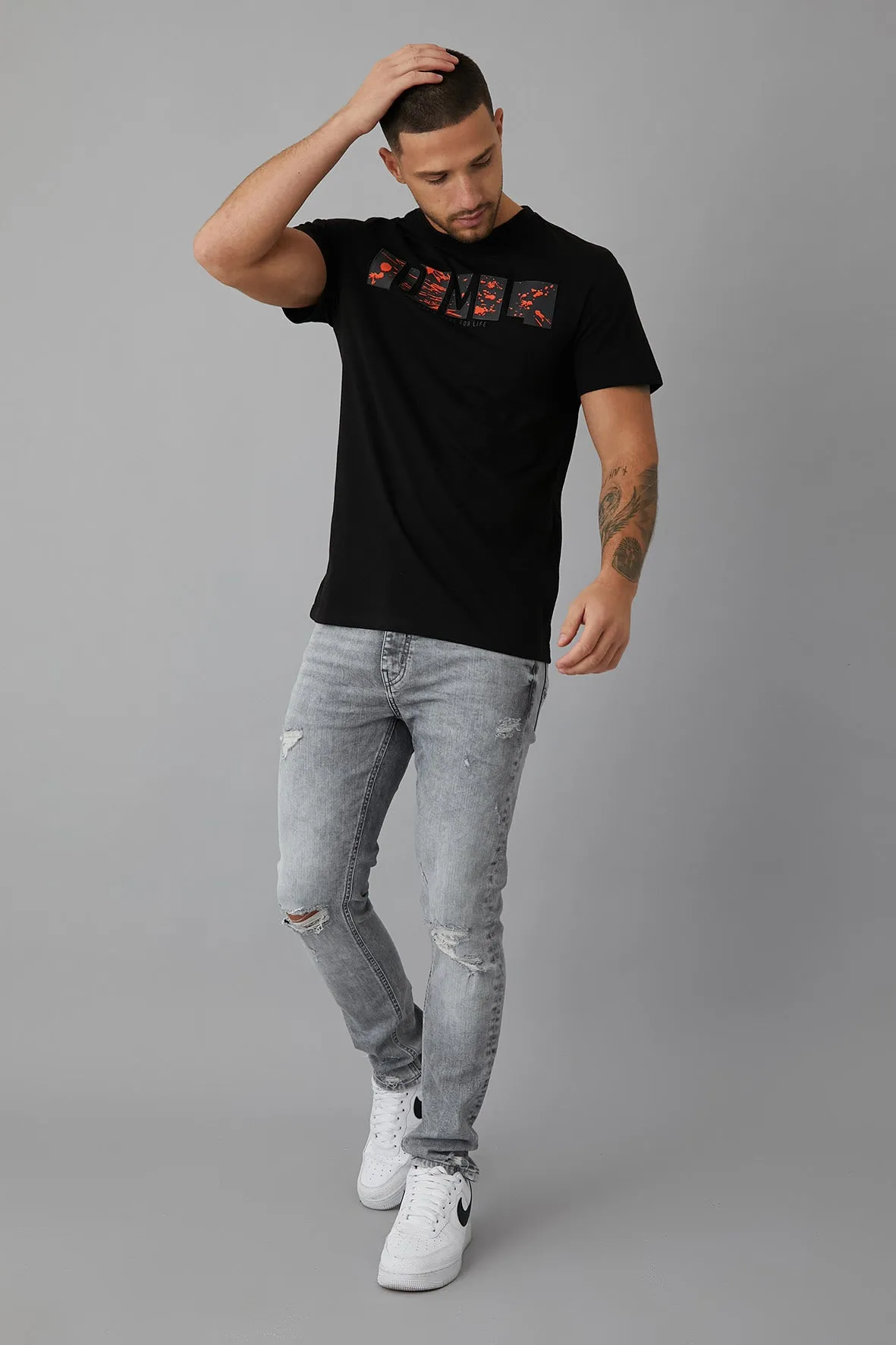 Splash Printed crew neck t-shirt in Black