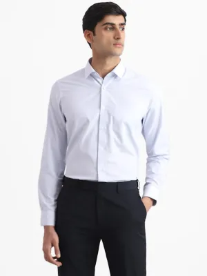 WES Formals White & Blue Striped Slim-Fit Shirt