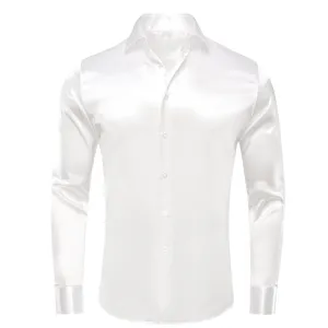 White Satin Silk Men's Long Sleeve Shirt