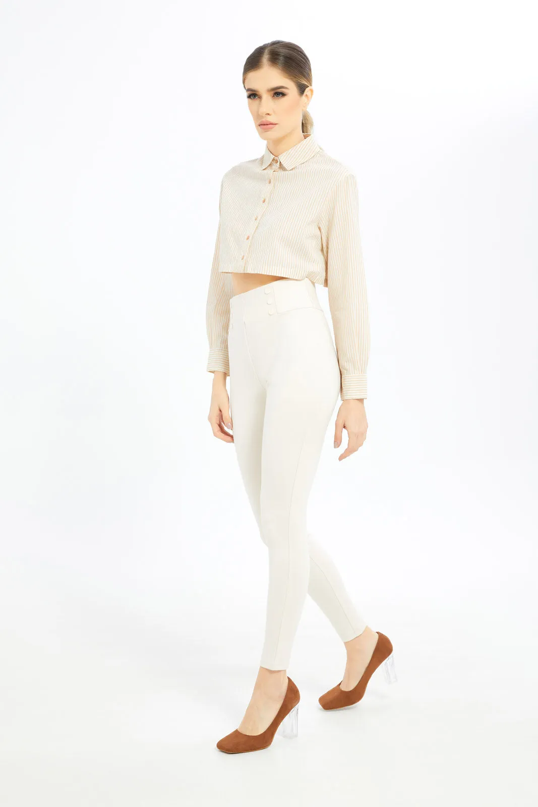 Women Cropped Beige Blouse