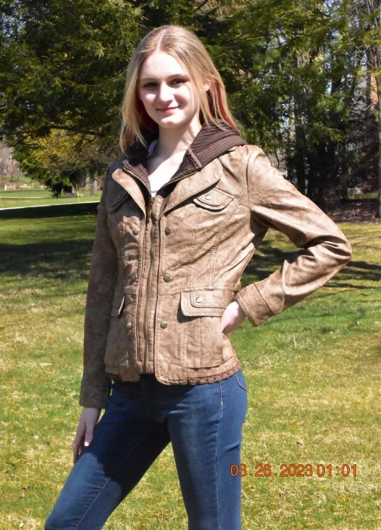 Women's Faux Leather Jacket - Wash Brown (801104)