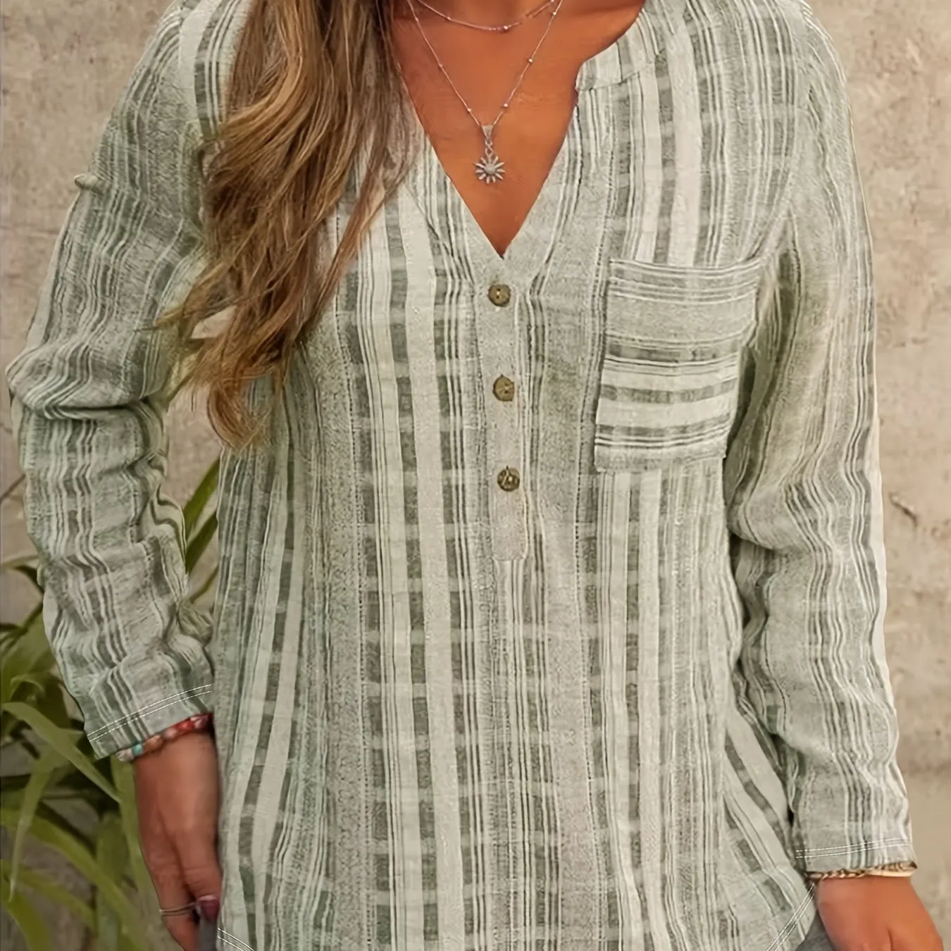 Womens Plus Size Striped Print Button Up Blouse