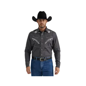 Wrangler Men's Rodeo Ben Western Snap Embroidered Grey Shirt